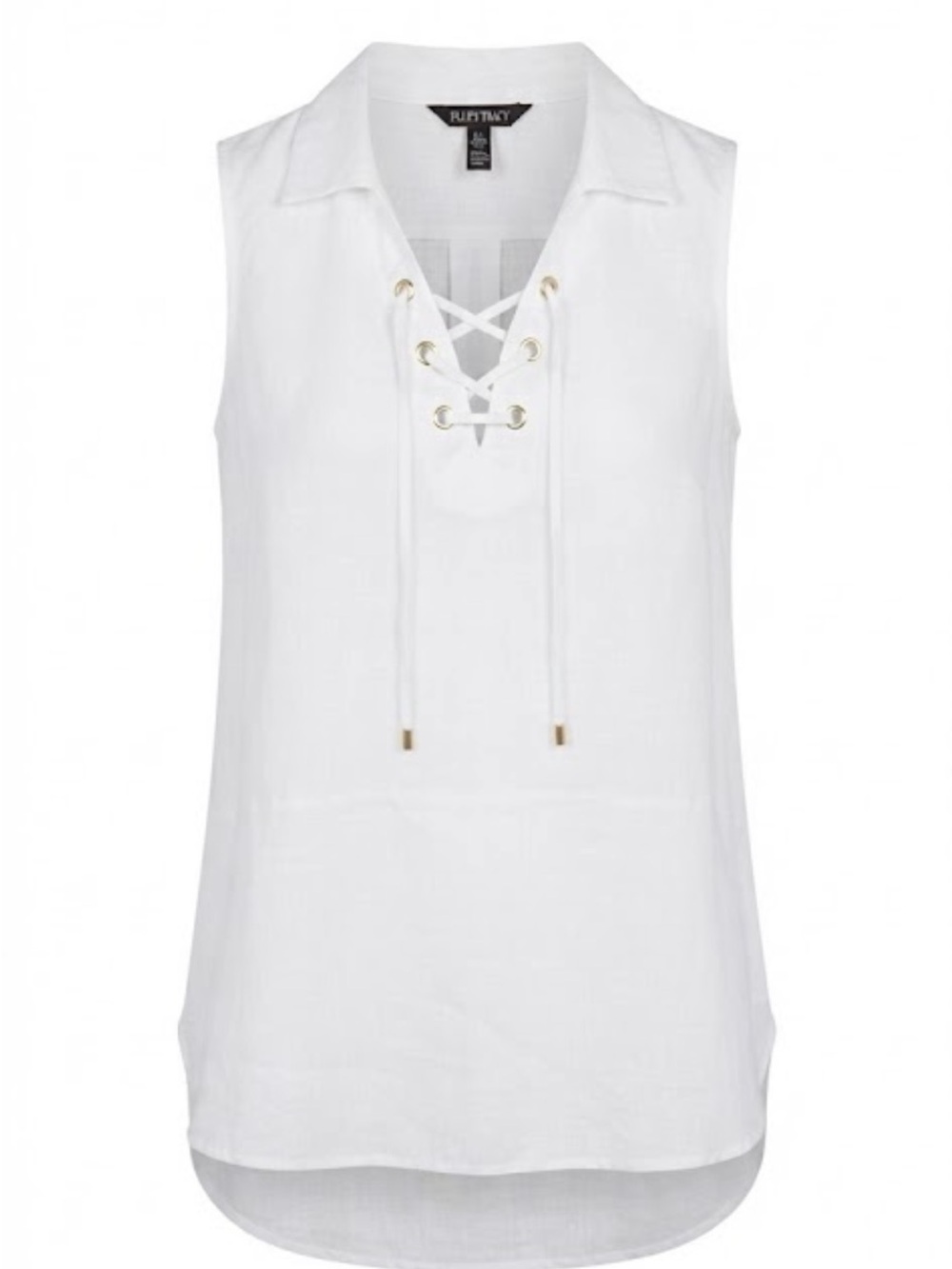 Ellen Tracy Linen White Lace-Up Nautical Summer Sleeveless Top